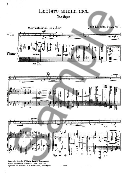 Jean Sibelius: Laetare Anima Mea Op.77 No.1 (Violin or Cello/Piano)