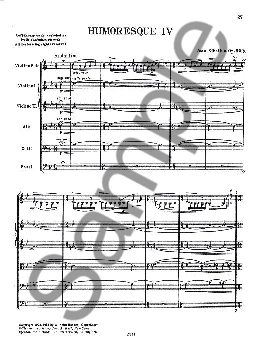 Jean Sibelius: Humoresque IV Op.89b (Score)