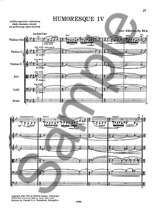 Jean Sibelius: Humoresque IV Op.89b (Score)
