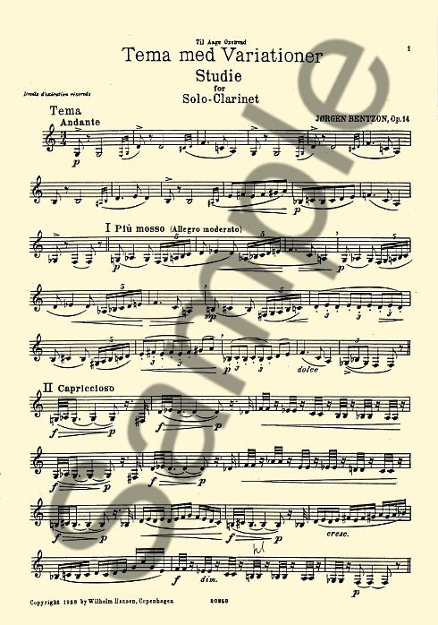 Jørgen Bentzon: Theme And Variations For Solo Clarinet Op.14