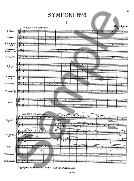 Jean Sibelius: Symphony No.6 Op.104 (Score)