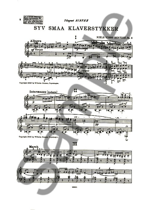 Niels Bentzon: Seven Small Pieces For Piano Op.3