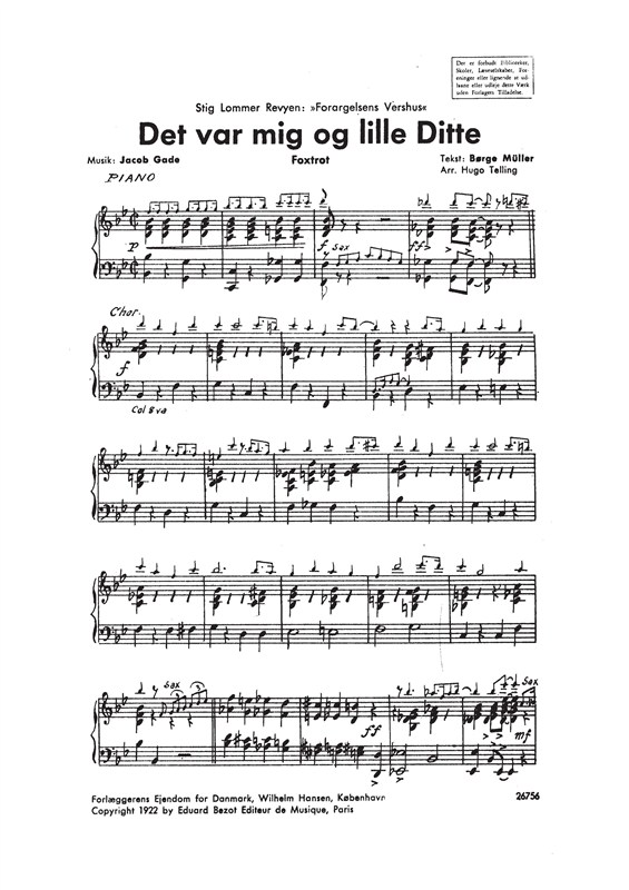 Jacob Gade: Det Var mig og lille Ditte (Score & parts)