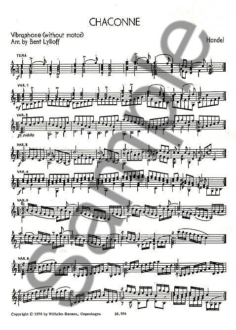 G.F. Handel: Chaconne For Vibraphone (Without Motor) Arr. Bent Lylloff