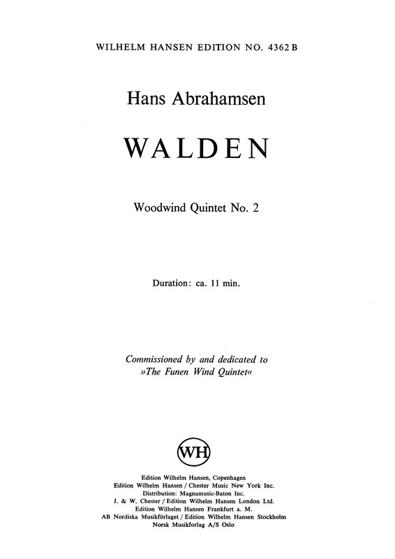 Hans Abrahamsen: Walden - Wind Quintet No 2 (Mini Score)