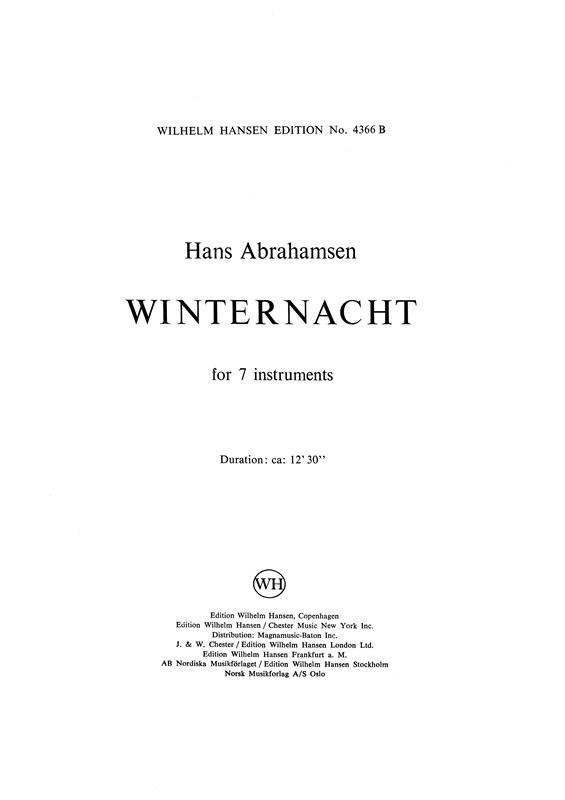 Hans Abrahamsen: Winternacht 1976-78, original version. (Score)