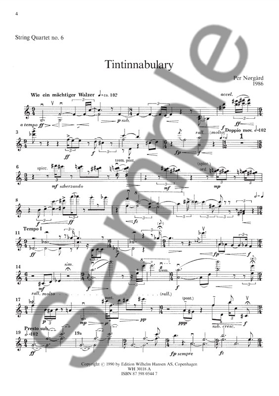 Per Nrgrd: String Quartet No.6 'Tintinnabulary' - Parts