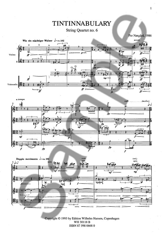 Per Nrgrd: String Quartet No.6 'Tintinnabulary' - Score