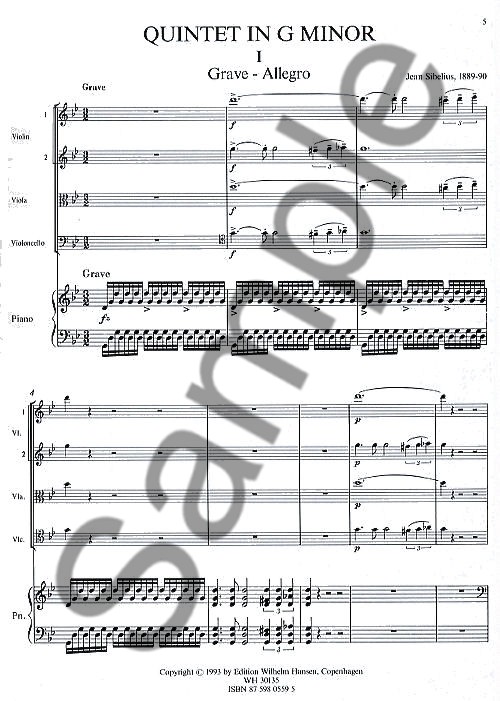 Jean Sibelius: Piano Quintet (Piano/Score)
