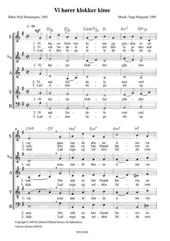 Vagn Nørgaard: Vi Hører Klokker Kime (SATB)