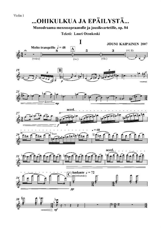 Jouni Kaipainen: …OHIKULKUA JA EPÄILYSTÄ… (Score)