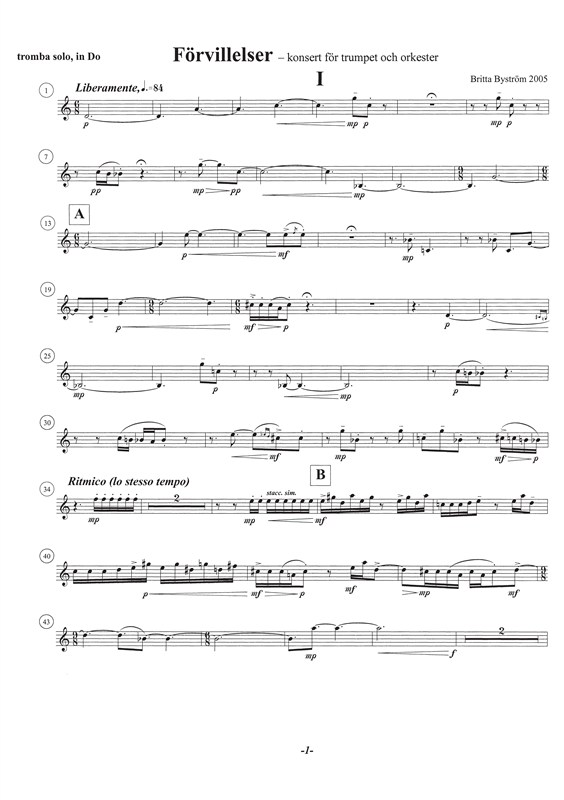 Britta Byström: Delusions (Solo trumpet part)