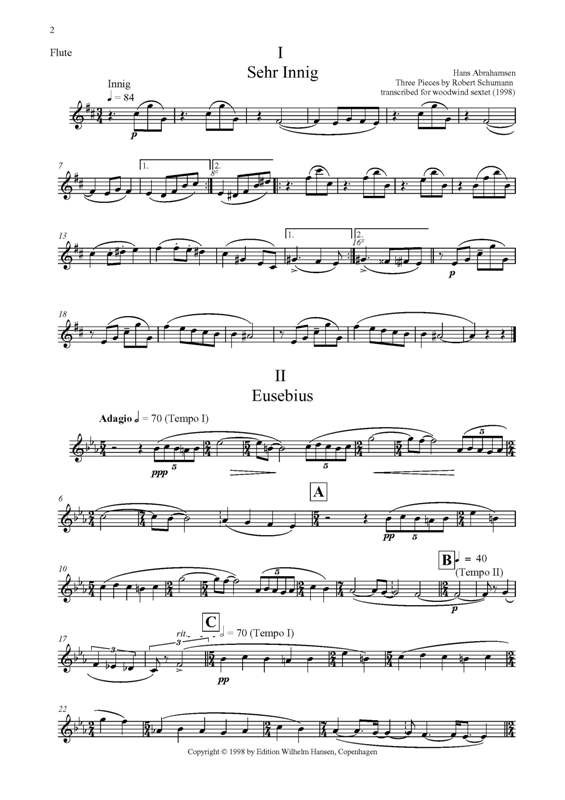 Hans Abrahamsen: Three Pieces By Schumann (Score)