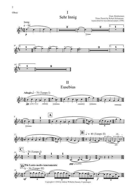 Hans Abrahamsen: Three Pieces By Schumann (Parts)