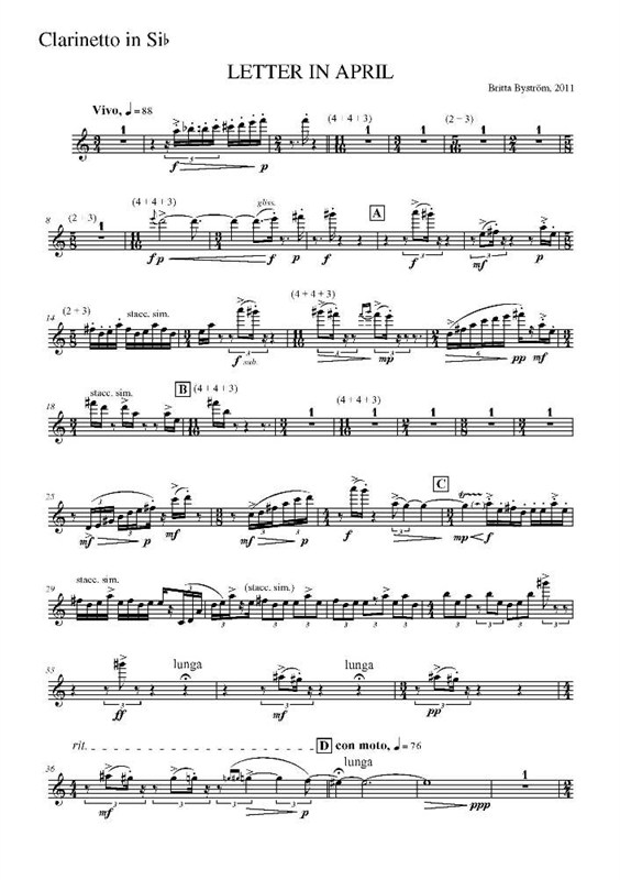 Britta Bystrm: Letter In April (Score)