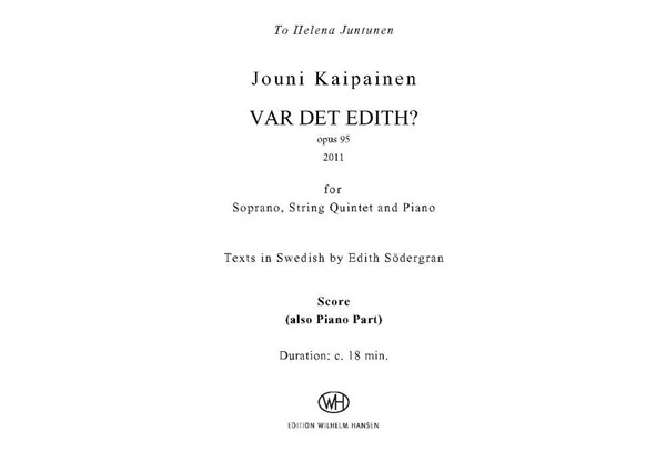 Jouni Kaipainen: Var Det Edith? (Score)