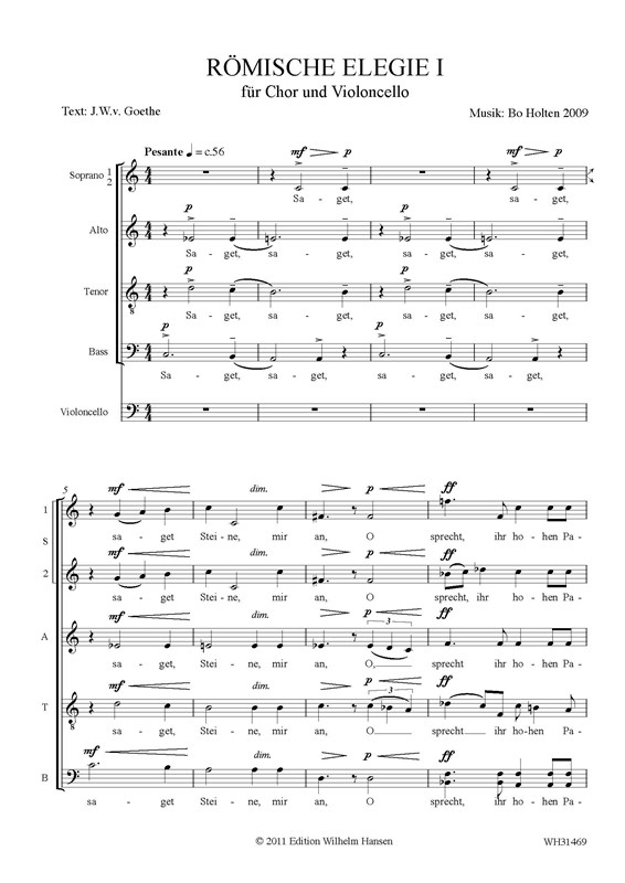 Bo Holten: Römische Elegie I (score)