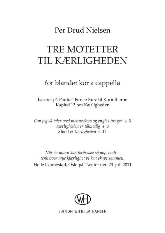 Per Drud Nielsen: Tre Motetter Til Krligheden (SATB)