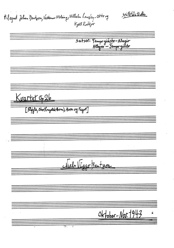 Niels Viggo Bentzon: Quartet, Opus 26 (Score)