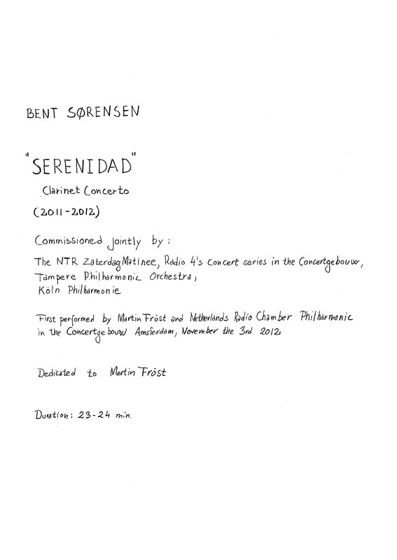 Bent Sørensen: Serenidad (Score)
