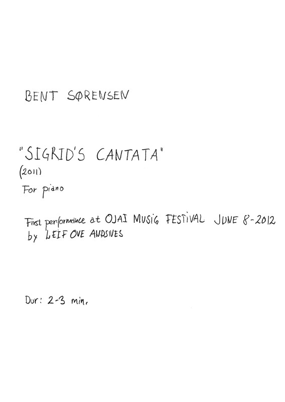 Bent Sørensen: Sigrid's Canata (For piano)