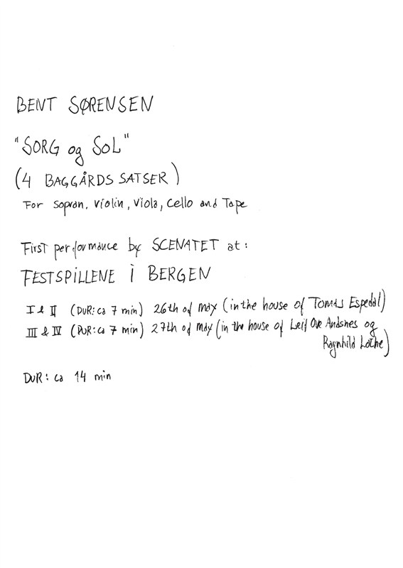 Bent Sørensen: Sorg Og Sol (Score)