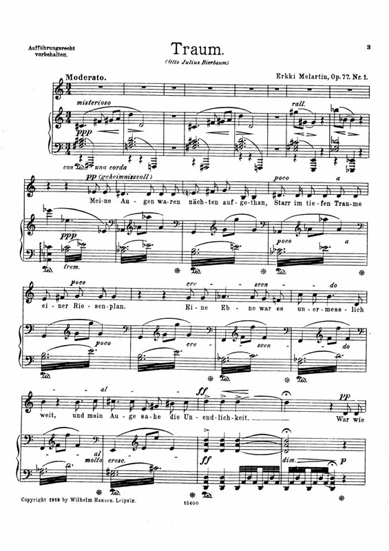 Erkki Melartin: Lieder, Opus 77, No.1-3 (Voice and Piano)