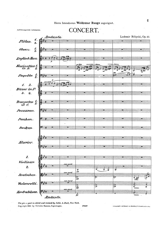 Ludomir Rzycki: Concerto Pour Piano (Score)