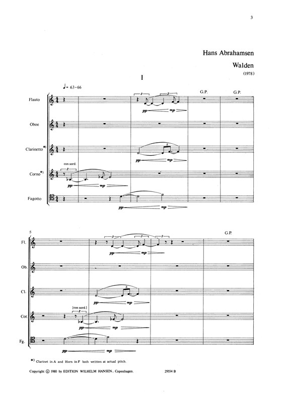 Hans Abrahamsen: Walden - Wind Quintet No 2 (Mini Score)