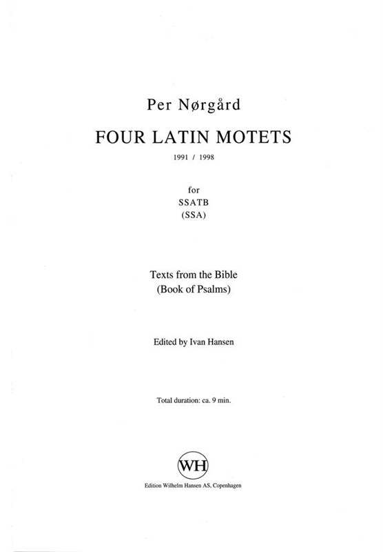 Per Nrgrd: 4 Latin Motets for SSATB