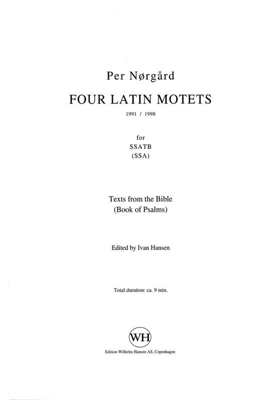 Per Nørgård: 4 Latin Motets for SSATB