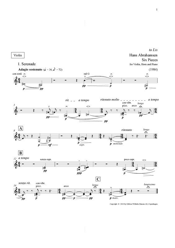 Hans Abrahamsen: Six Pieces (Score & Parts)