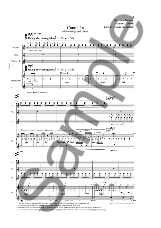 Hans Abrahamsen: Schnee - Ten Canons For Nine Instruments (Score)