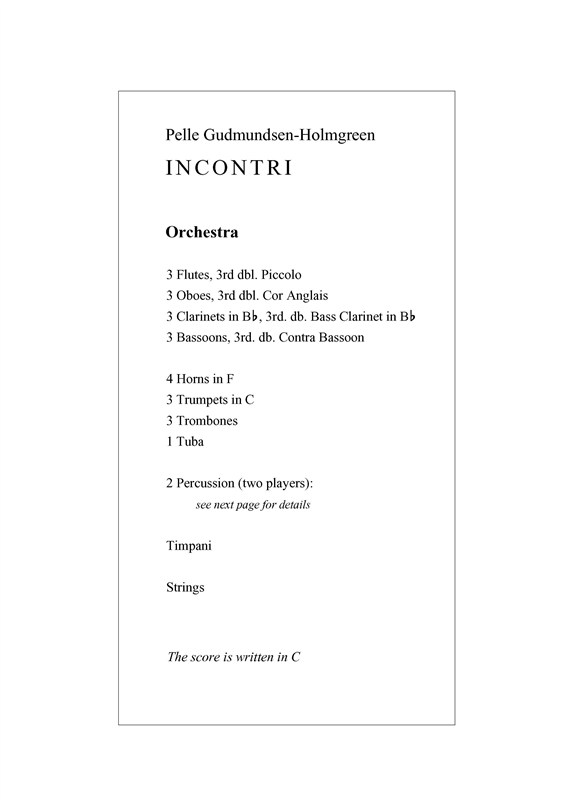 Pelle Gudmundsen-Holmgreen: Incontri (Score)