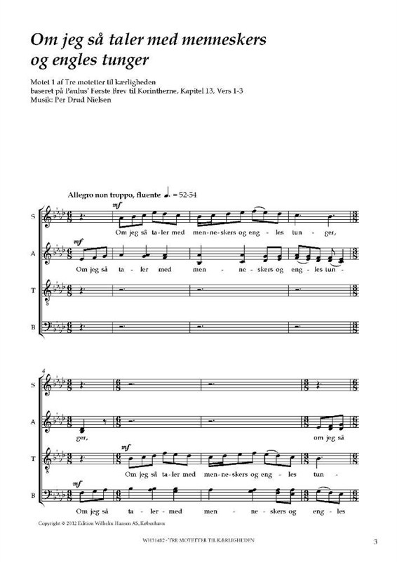 Per Drud Nielsen: Tre Motetter Til Kærligheden (SATB)