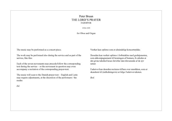 Peter Bruun: The Lord's Prayer (Player's score)