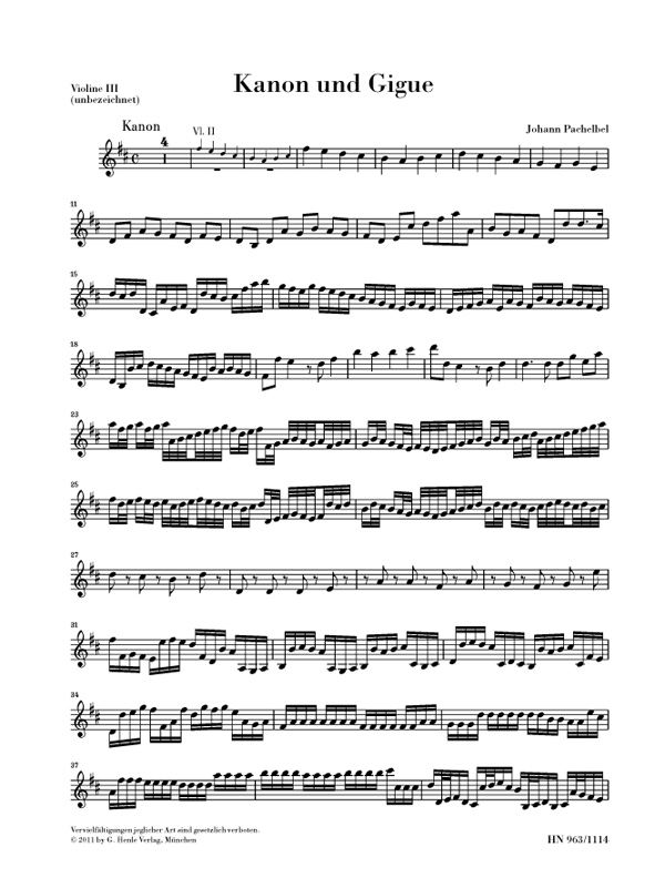 Johann Pachelbel: Canon And Gigue In D - Violin 3 Part (Henle Urtext)