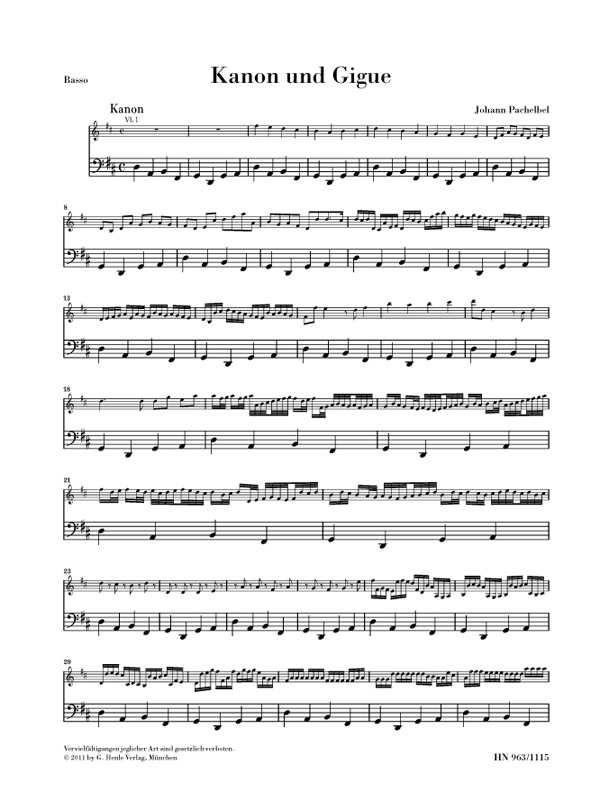 Johann Pachelbel: Canon And Gigue In D - Basso Part (Henle Urtext)