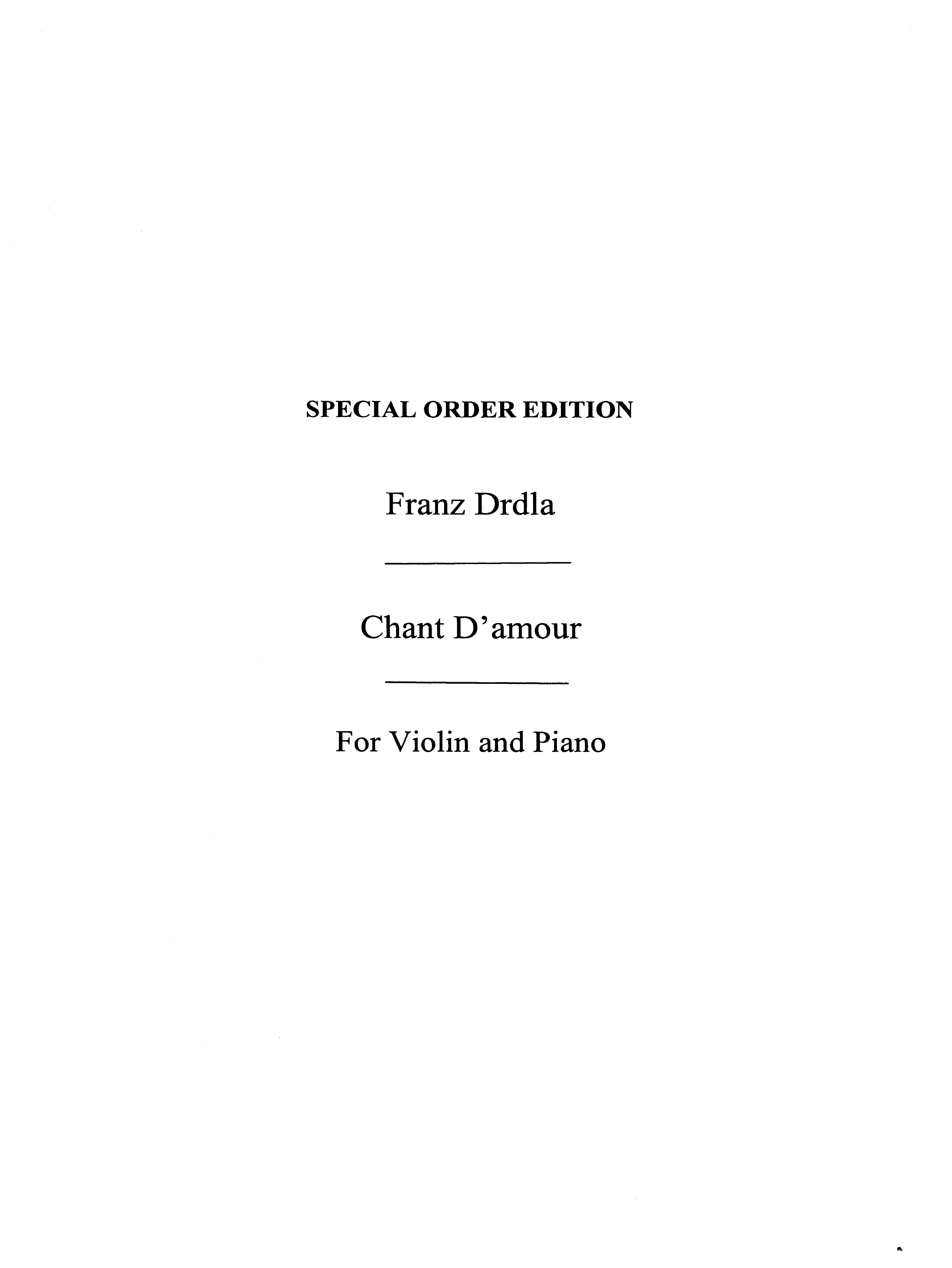 Drdla Chant D Amour Op 31 Violin/ Piano