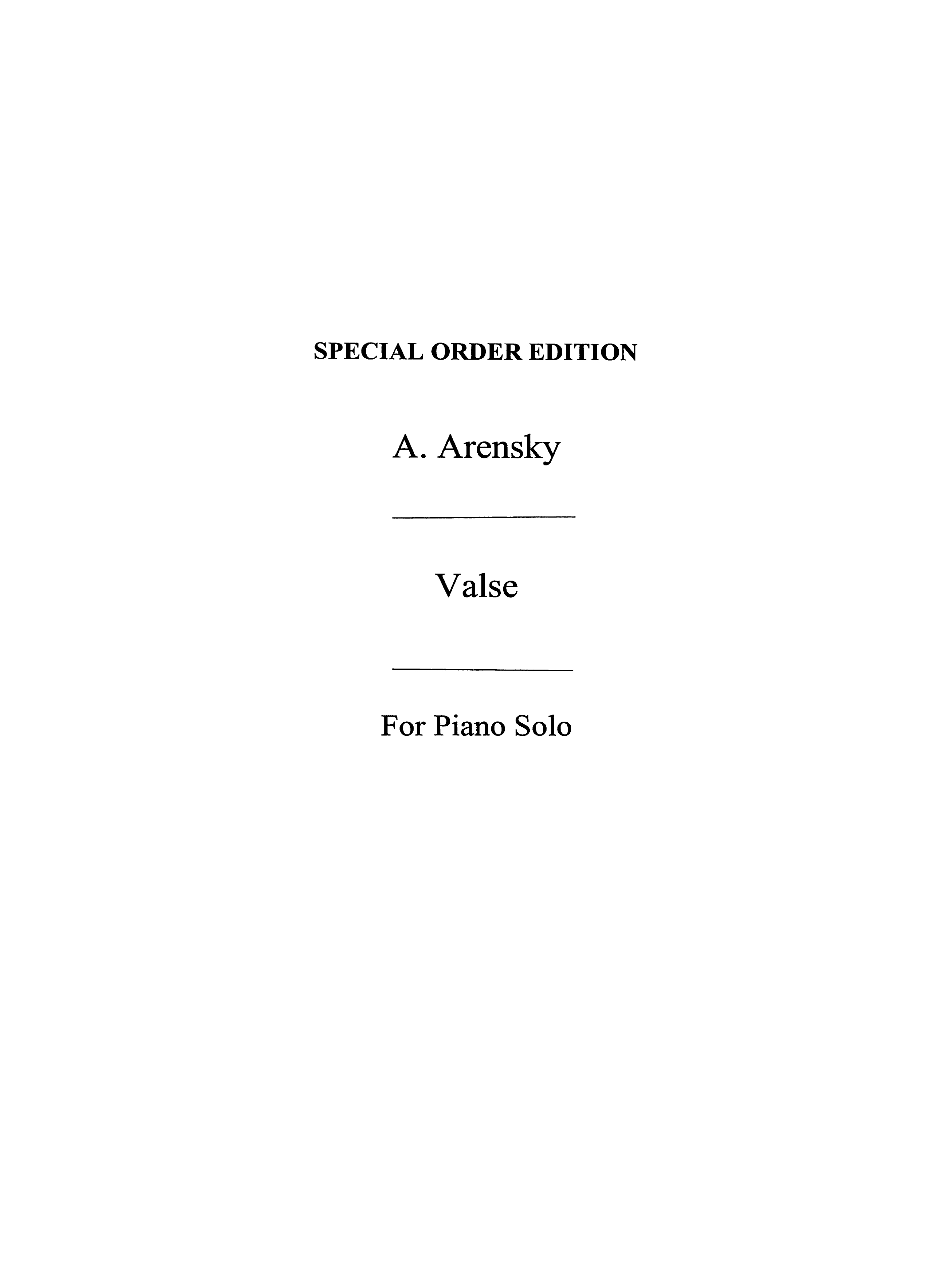 Anton Arensky: Valse From Suite Op.15 (Piano Solo)
