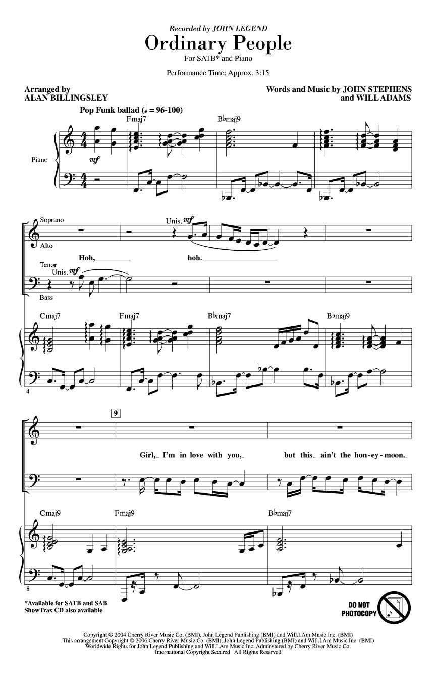 John Legend: Ordinary People (SATB)