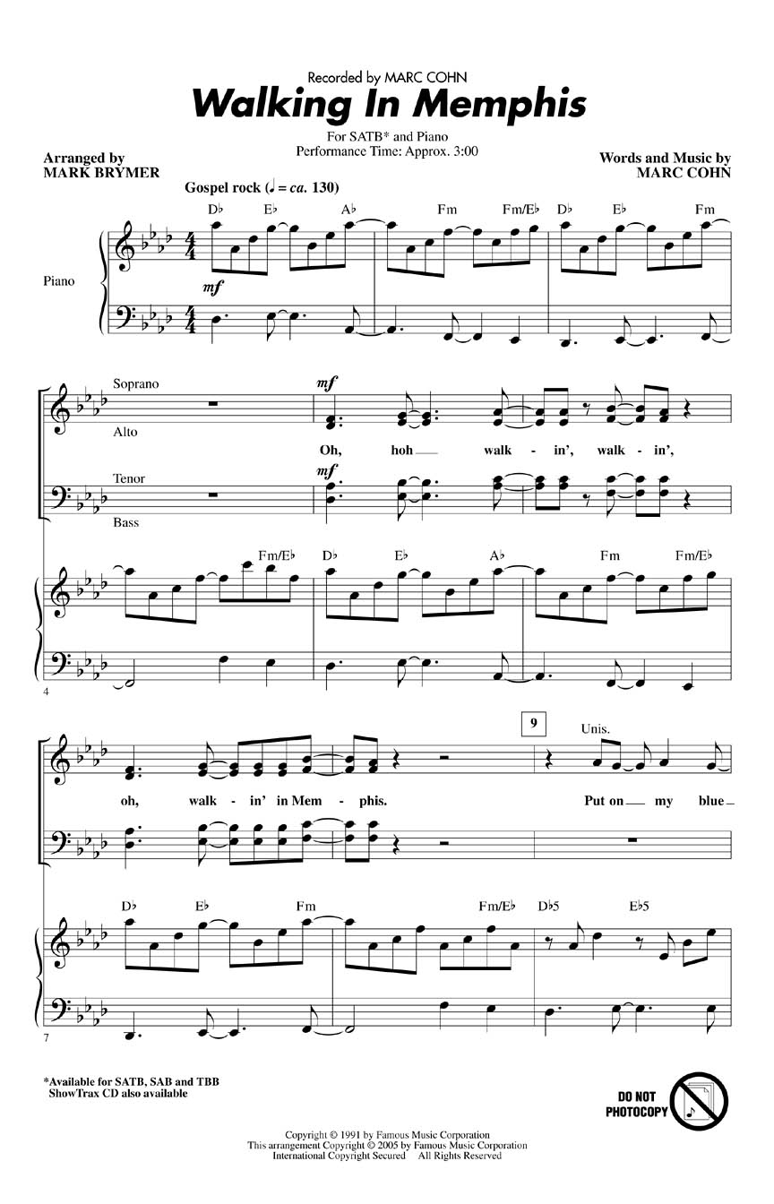 Marc Cohn: Walking In Memphis (SATB)