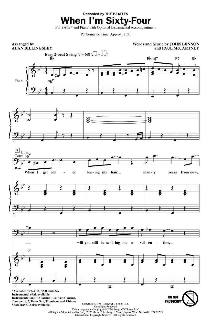 When I'm 64 Inst Pk (Billingsley)