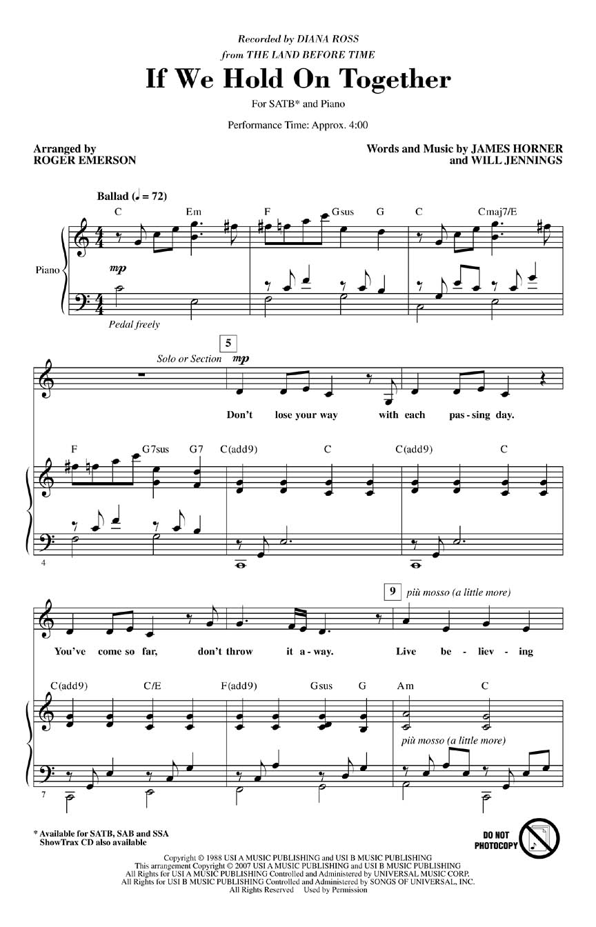 James Horner: If We Hold On Together (SATB)