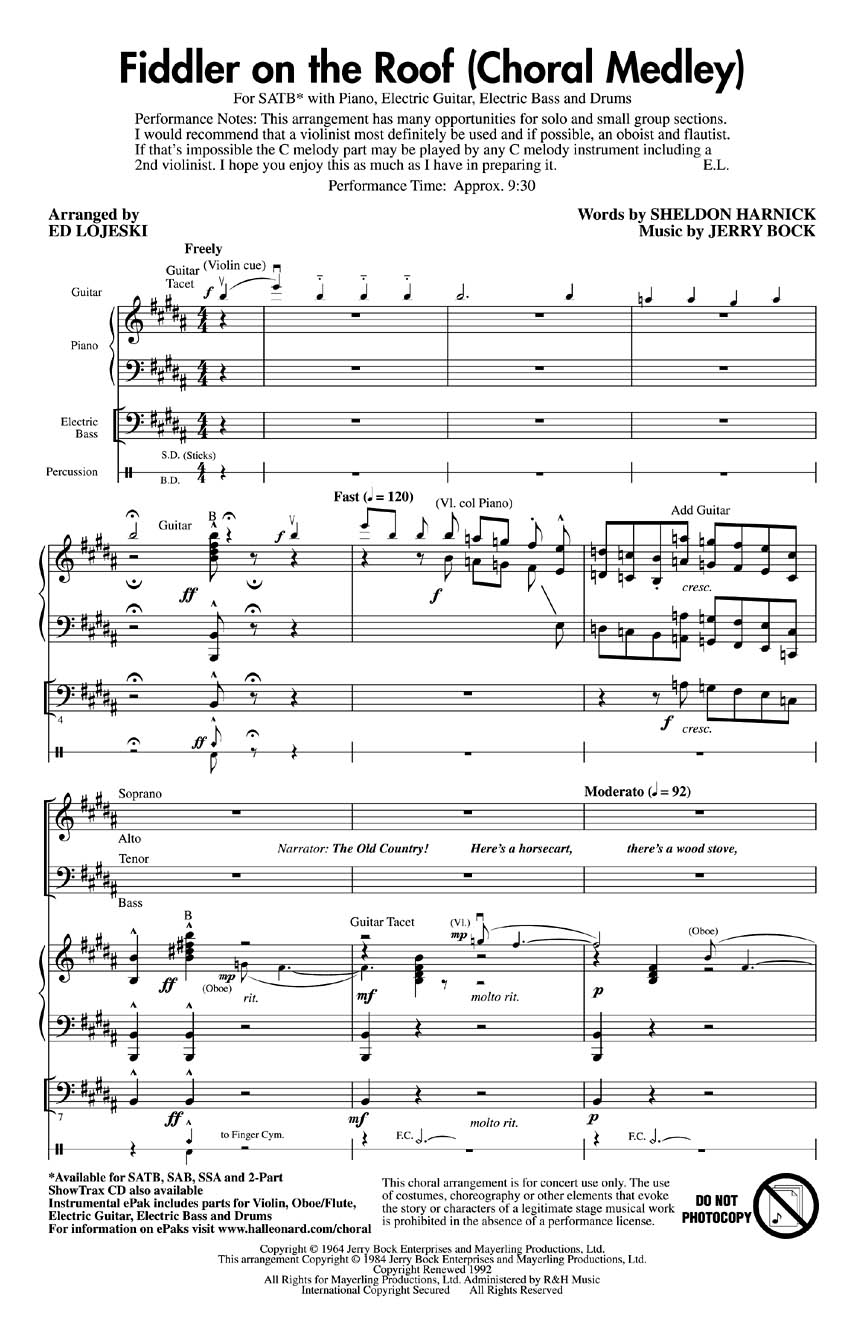 Jerry Bock: Fiddler On The Roof (Choral Medley)