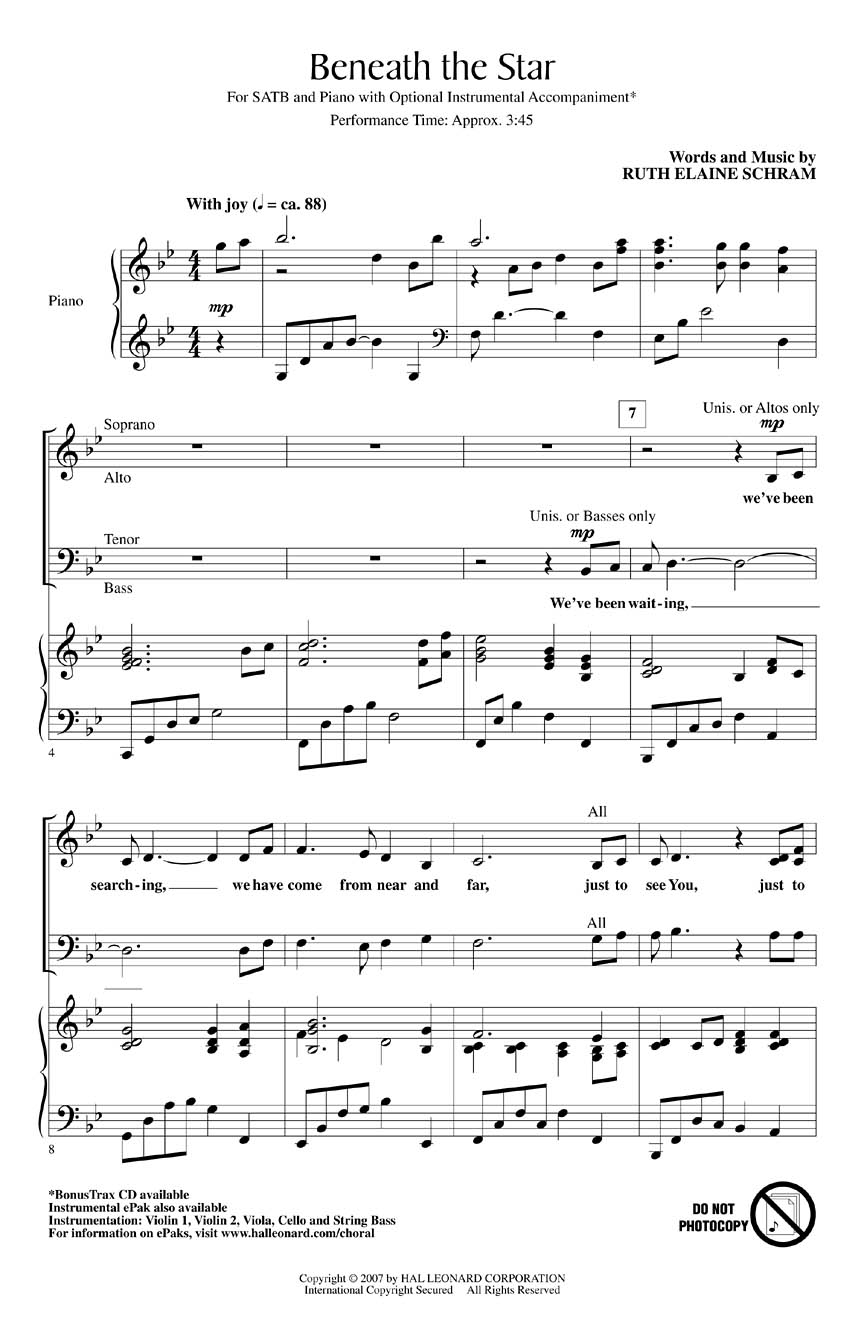 Schram Beneath The Star Satb