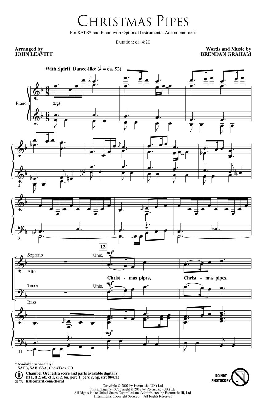 Brendan Graham: Christmas Pipes (arr. Leavitt) -SATB