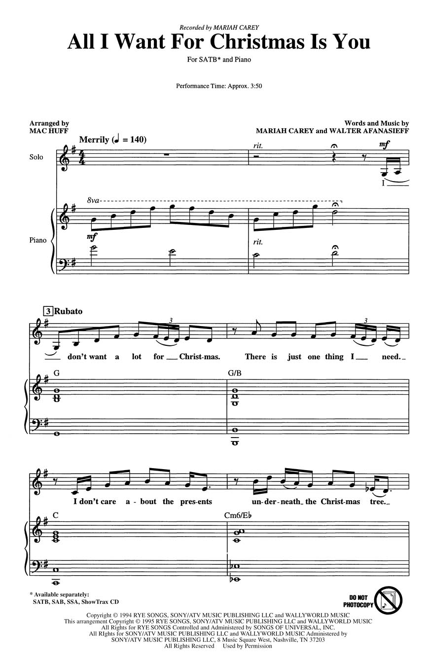 Mariah Carey: All I Want For Christmas Is You (SATB)