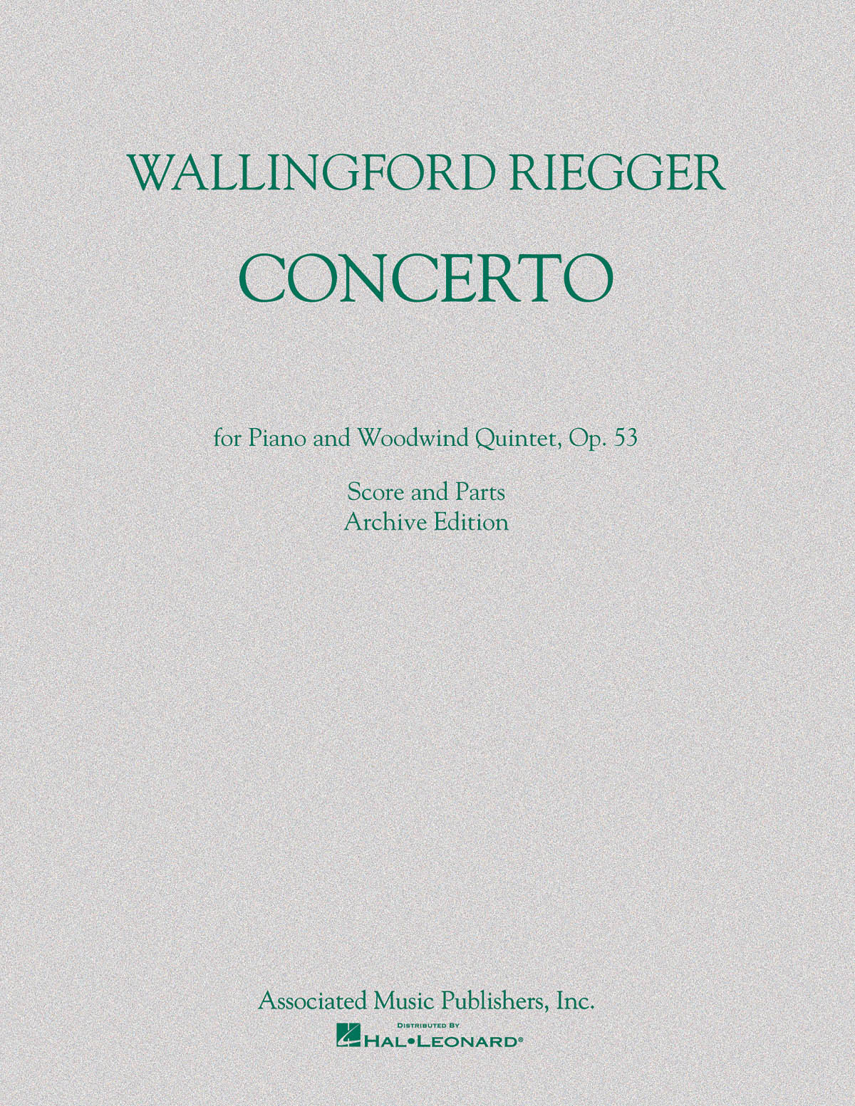 Wallingford Riegger: Concerto For Piano And WoodWind Quintet (Score/Parts)
