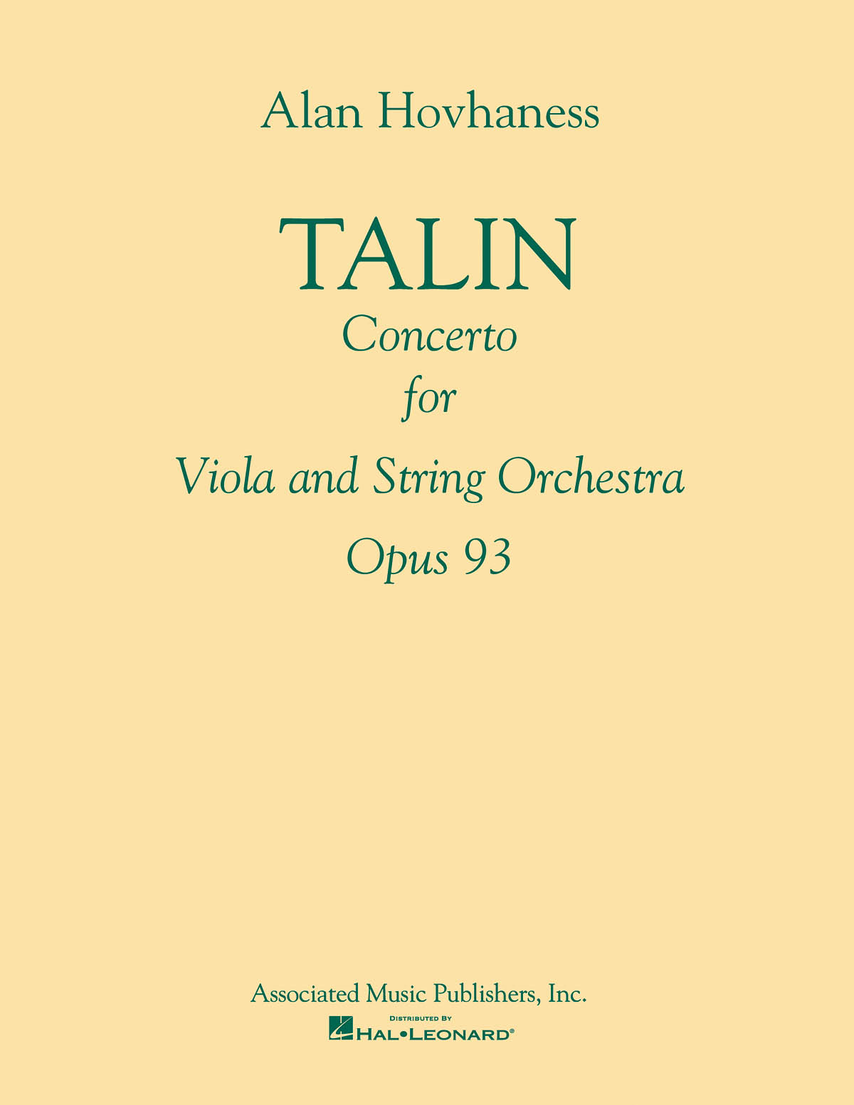 Alan Hovhaness: Talin Concerto For Viola And String Orchestra Op. 93